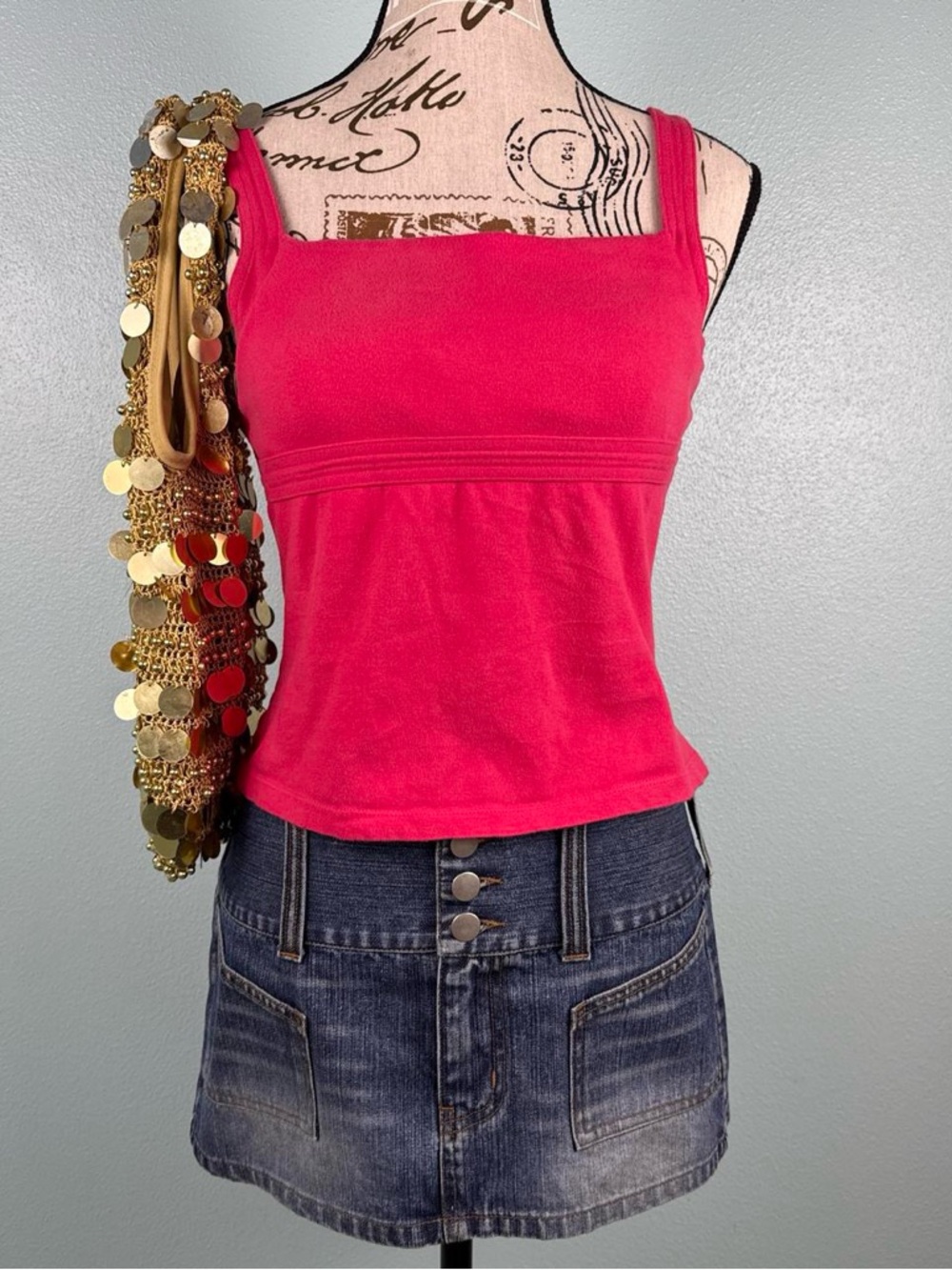 Y2K Vintage Moda International Fuchsia Hot Pink Milkmaid Cami Top Womens Size M